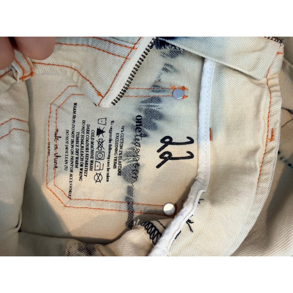 One Teaspoon Cream Tie Dye Flare Jeans Bell Bottom Raw 22 Indigo Boho Festival - Picture 5 of 15